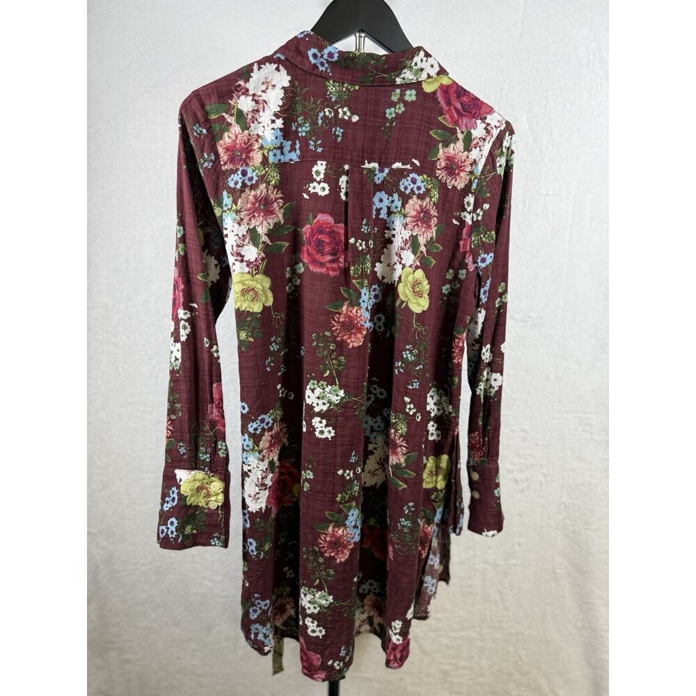Ivy Jane Women’s Tunic Shirt Dress Sz S Burgundy Floral Ruffled Velvet Tie - Picture 2 of 12